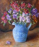 Potiche bleue fleurie