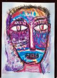 oeuvre de l'artiste DEZ Sylvain : Portrait art africain dessin peinture /papier 21x30cm